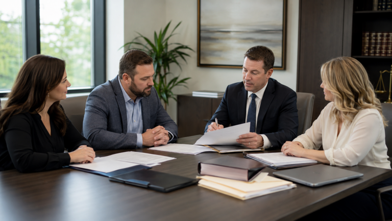 Business owners reviewing company governance documents