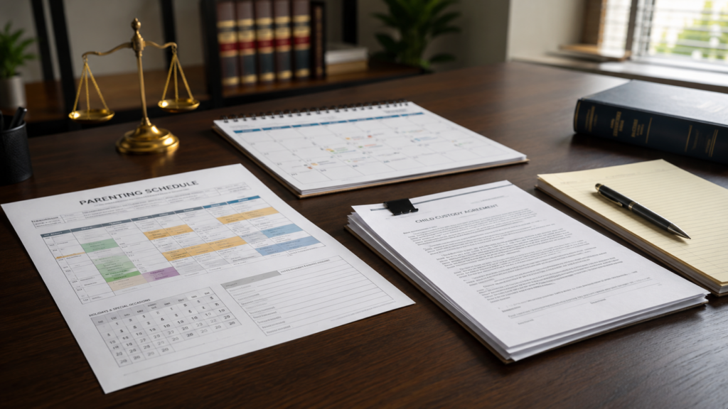 Organized legal workspace with schedules