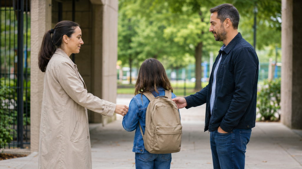 Parents following a child custody exchange arrangement
