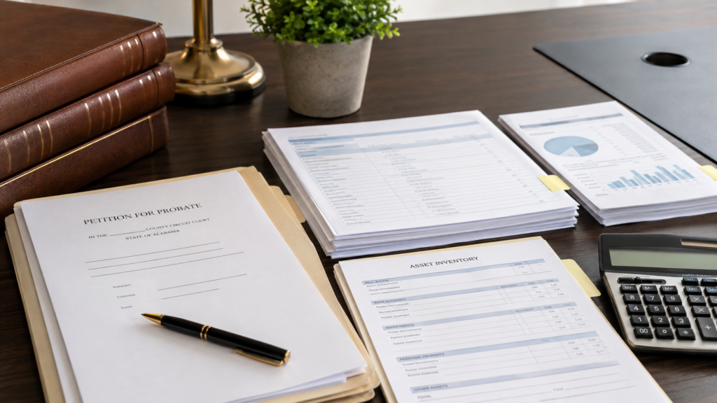 Alabama small estate probate petition and asset records